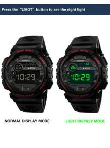 HONHX 1pc Kids Rubber Strap Sporty Round Dial Digital Watch For Daily Life - Red - View 3