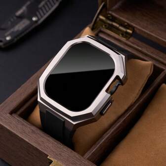 1 pièce Étui en métal + Bracelet en silicone Combo Convient pour Apple Watch Ultra 1/2 49MM, Bracelet de montre connectée robuste pour sport et usage casual, Accessoire de boîtier de protection