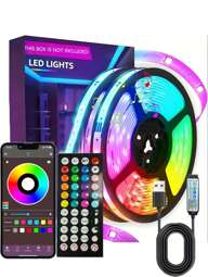 1 buc. Bandă luminoasă cu disc negru Bluetooth cu 44 de taste, control inteligent prin aplicație, reglabil multicolor, potrivită pentru decorarea mobilierului de casă, culori schimbătoare, cameră de jocuri, bucătărie, iluminare de fundal TV, dormitor, lumini decorative LED pentru atmosfera de petrecere de sărbători