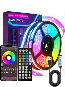 1 szt. 44-klawiszowa czarna taśma świetlna Bluetooth, inteligentna kontrola aplikacji, regulowana, wielokolorowa, odpowiednia do dekoracji mebli domowych, zmienne kolory, pokój gier, kuchnia, podświetlenie telewizora, sypialnia, oświetlenie dekoracyjne LED do świątecznej atmosfery imprezy