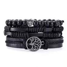4 Brazaletes Ajustables de Cuero Oscuro con Cuentas para Decoraciones diarias, Regalos de Joyería y Fiestas para Hombres