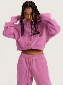 Set 2 buc. Hanorac sport casual din fleece gros și top scurt, toamnă/iarnă