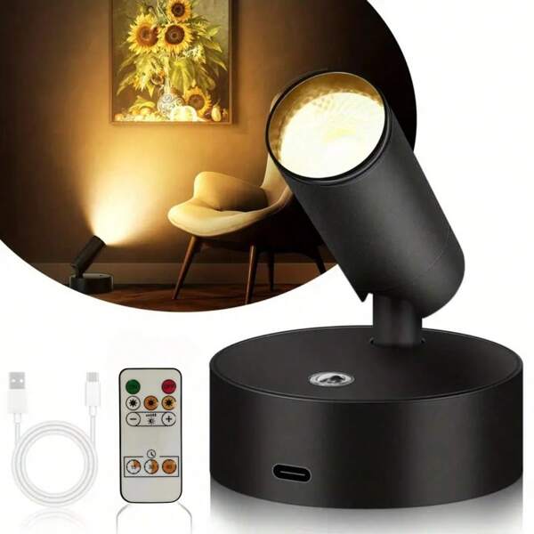 1pc Rechargeable Wall Lamp, 360° Rotating Nightlight, Rechargeable Li-Ion Battery, 3-Color Dimming, Touch Control, Reading Light, Suitable For Bedroom, Cabinet, Living Room, Desk, Bar Decor, Birthday, Christmas, Perfect Gift