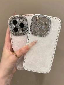 Luxury Laser Rhinestone Textured Phone Case, Suitable For IPhone 17 Pro Max/16 Pro Max/15/14/13, Pearl Bracelet Design, Shock-Proof Protection, Hard Frame