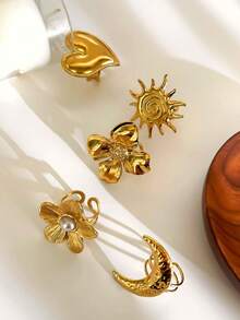 1 件 18k 镀金复古厚实珠宝不锈钢空心海螺螺旋开口戒指，个性化时尚可调节女士戒指 - 金黃色 - 查看 6