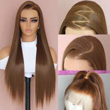 200% Density 26 Inch 13*6 HD Transparent Lace Front Brown Wigs 26 Inches Long Straight Honey Brown Color Lace Frontal Wig Glueless Lace Wig Silk Straight Chocolate Brown Wig Synthetic Heat Resistant Fiber Hair Wig 13X6 Hairpiece Lace Closure Wigs - 巧克力棕 - 查看 2