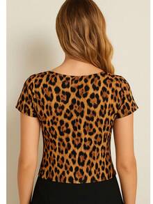 blusa de leopardo para dama - Café integral - Ver 3