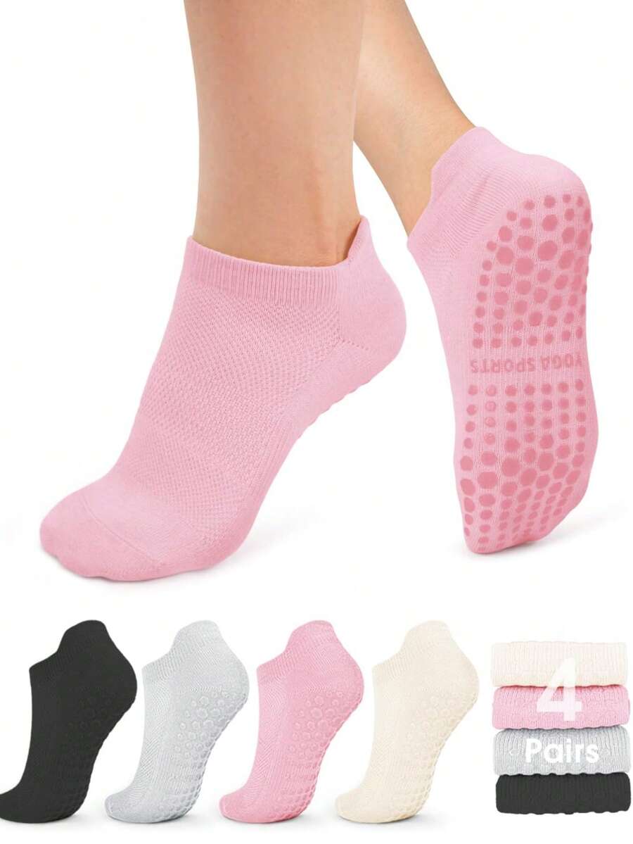 1 Pair Non-Slip Breathable Sports Yoga Socks, Silicone Anti-Slip Mesh Short Socks For Dance, Indoor Fitness, Pilates, Outdoor Running, Cycling, Foot Protection - Multicolor - View 1