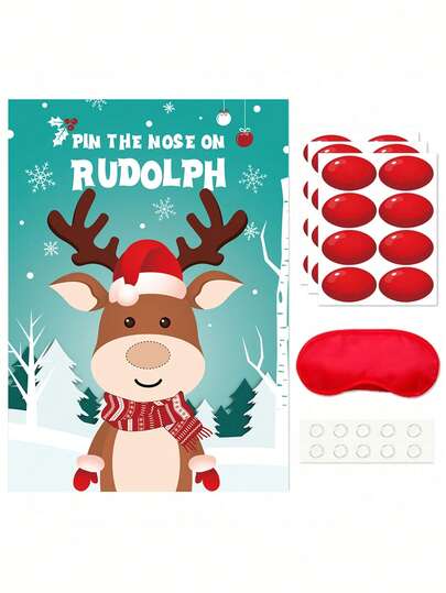 1 Set Of Christmas Party Games For Fixing The Reindeer's Nose, Christmas Activities, Holiday Party Games With 24 Pieces Of Nose Stickers, Fixing Tails, Christmas Party Favors, Adult Supplies