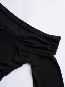 所有女装一字肩黑色连衣裙 - 2025 新款秋季正式休闲长袖单肩褶饰腰部中长溜冰裙，高腰飘逸下摆，多功能适用于商务/约会/日常/通勤/沙特国庆节和圣诞节服装，必备秋季时尚必备品，适合万圣节和返校节，哥特式和老钱风格 Inspo/一字肩连衣裙 - 黑色 - 查看 9