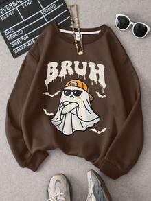 Süßer Geist Grafik Sweatshirt für Tween Mädchen, Halloween Stil, Langarm Rundhals Pullover, süßer Cartoon Muster, perfekt für den Alltag, einzigartiges Modegeschenkidee.