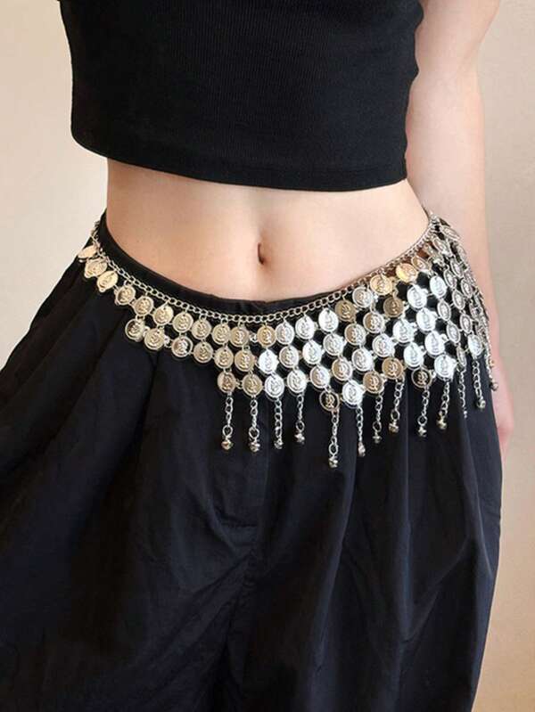 Bauchtanz Hüftkette Accessoires mit goldenen Münzen, Quasten und Perlen, Damen Bauchtanz Gürtel, Bauchtanz Hüfttuch, arabische Hüftkette Accessoires