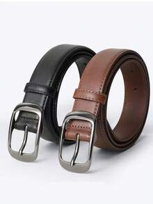 1 条女士合金小方扣 PU 皮带，简约时尚，适合牛仔裤、长裤、外套、连衣裙秋季、万圣节