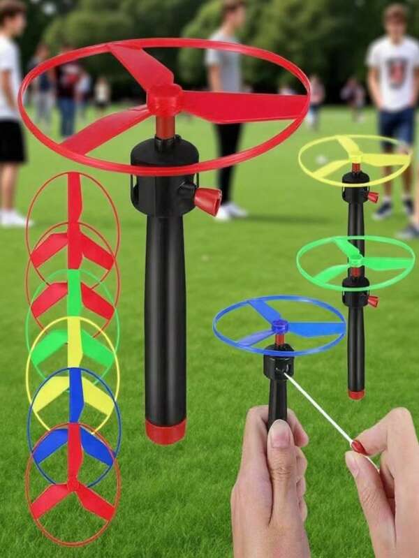 1/3/5 conjuntos de discos voadores de plástico com cordão de puxar de cor aleatória, disco voador, lançador de disco voador, presente de Ano Novo/Halloween/Ação de Graças/Natal/Aniversário, lembrancinha de festa, alívio do estresse, interno/externo (cor aleatória)