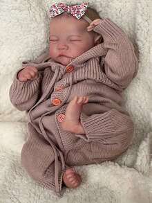 18英寸全乙烯塑料重生娃娃逼真娃娃睡眠仿真婴儿3D皮肤可见血管生日礼物 - 棕色 - 查看 2