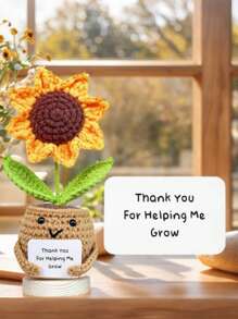 1 套（有趣的钩针向日葵带卡片 - 手工制作的房间装饰，送给妈妈的礼物，母亲节、圣诞节、祖母的生日礼物，假植物 - 彩色 - 查看 1