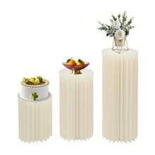 Set Of 3 White Flower Stands, Cardboard Construction With PVC Panels, Multi-Tiered Honeycomb Cylinder Decoration For Weddings, Event Background Indoor & Outdoor, Stable Table Centerpiece For Events - trắng - Xem 1
