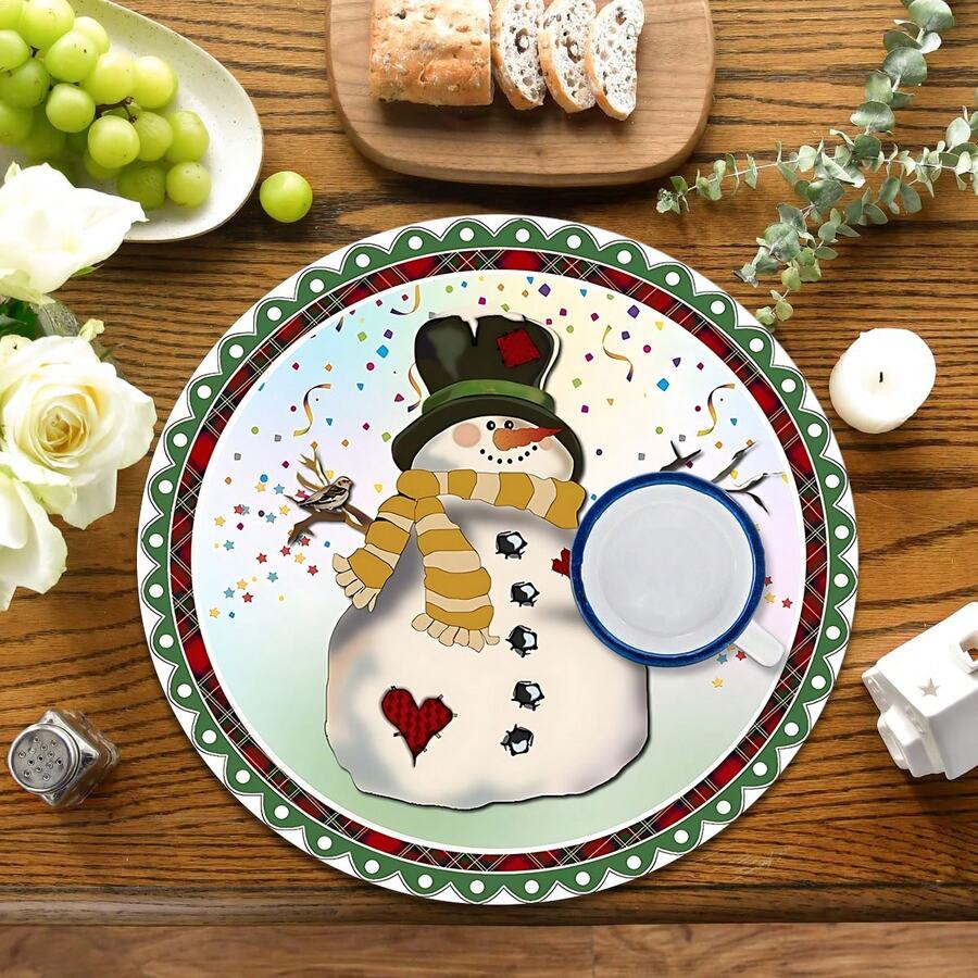 2pcs/4pcs/6pcs Silica Gel Snowman Pattern Placemats, Home Decor, Christmas, Christmas Gift, Christmas Decoration, Suitable For Dining Table, Coffee Bar, All Season Decoration, Washable Tablemats, Room Decor, Placemats, Coasters, Drain Mats, Kitchen Dining Table Mats, Indoor Outdoor Party Decor, Home Decor, Ideal Gift
