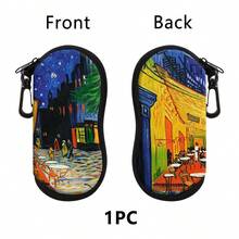 1pc Wave Art Painting Marble Eyewear Cases Cover Sunglasses Case Starry Sky Sun Moon Face Glasses Box With Zipper Portable Eyeglass Cases - Multicolor - View 20