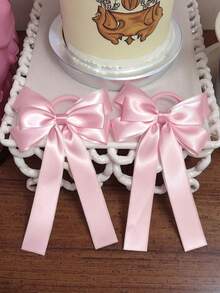 2条装女童粉色多层蝴蝶结发圈，简约活泼，百搭，高弹力，不伤发，可作马尾辫发圈、橡皮筋发圈、发绳、弹力发圈、美妆发饰、家居美容女性配饰礼品头饰弹力发带 - 粉色 - 查看 8