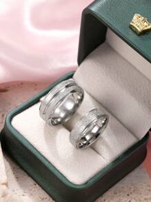 2pcs Elegant Minimalist Stainless Steel 18K Gold Plated Couple Rings, 6mm Matte Finish Women's Ring, 8mm Matte Finish Men's Ring, Suitable For Engagement, Women's Gift, Everyday Couple Wear - Silver - View 21