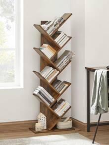 VASAGLE Tree Bookshelf, 8-Tier Floor Standing Bookcase, With Wooden Shelves For Living Room, Home Office, Rustic Brown - Coffee Brown - View 1