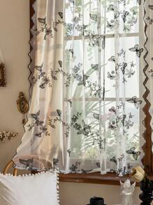 1 件米色绣花菊花蕾丝薄纱窗帘 - 黑色 - 查看 7