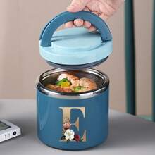 Letter A-Z Pattern Food Thermal Jar Insulated Soup Cup Portable Picnic Milk Drink Food Heater Containers Stainless Steel Lunch Box Thermo Keep Hot For School Children - Blue - View 16