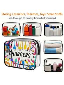 Sản phẩm mới! Túi đựng đồ du lịch đa năng tích hợp sạc - Túi đựng đồ vệ sinh cá nhân trong suốt, vật dụng cần thiết khi đi du lịch, túi đựng mỹ phẩm du lịch có khóa kéo di động, túi đựng đồ vệ sinh cá nhân bằng PVC trong suốt dùng cho bãi biển, túi đựng đồ chống thấm nước, túi sắp xếp đồ trong suốt, túi đựng cáp và USB, túi đựng mỹ phẩm PVC được chấp thuận tại sân bay dùng để đựng sạc, cáp và pin dự phòng. - Nhiều màu - Xem 3