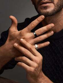 Jstyle 8mm Tungsten Rings For Men Women Hypoallergenic Mens Wedding Band Silver/Black/Gold Engagement Mens Rings, Matte Surface Polished Edge Jewelry Comfort Fit 6-14 - 銀色 - 查看 3