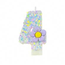 Sequin Creative Cute Personalized Purple Small Flower Number Candle / Cake Decoration Candle With Anti-Drip Wax Tray / Birthday Cake Decoration Candle / Wish Candle / Suitable For Birthday / Party Wedding / Romance / Anniversary