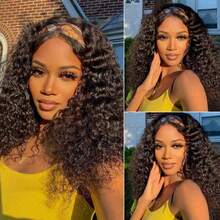 Drawstring Kinky Curly Half Wig Full Machine Made Natural Hairline 200% Density Blend With Natural Hair Glueless Jerry Curly Human Hair Wigs Full Density - Natural Black - 查看 10