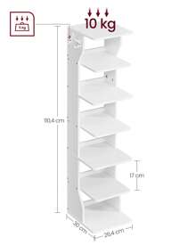 VASAGLE Slim Shoe Rack, Narrow Shoe Storage Organiser, 6-Tier Shoe Stand, For Small Spaces, Hallway, Cloakroom, White