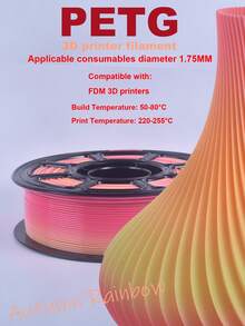 MXLX PETG 3D Printer Filament, 1.75mm, 1kg (2.2 Lbs), High-Precision, Strong, Odorless, Fluid, Moisture-Resistant 3D Printing Filament, Available In A Variety Of Rainbow Colors.