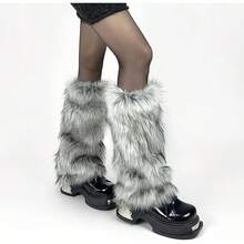 OSPNIEEK Womens Faux Fur Furry Leg Warmers - 灰色 - 查看 5