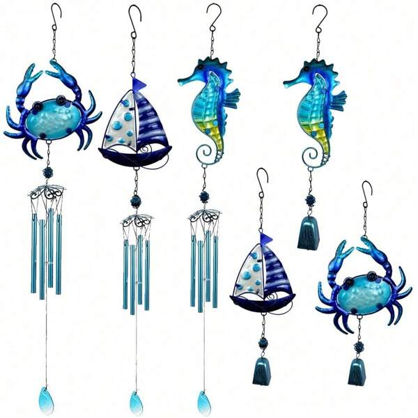 Sinos de vento da série Ocean, caranguejos, cavalos-marinhos, veleiros, pingentes mediterrâneos, decorações havaianas para pátios de casas