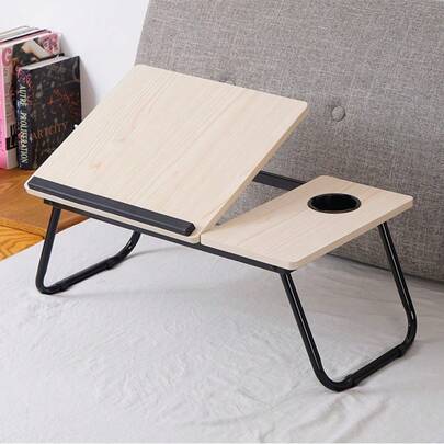 Birou pliabil pentru laptop, 1 bucată, din lemn de arțar alb, cu suport pentru pahare - Masă portabilă cu tavă pentru pat, unghi reglabil pe 5 niveluri (înclinare), lemn masiv - Birou eficient pentru economisirea spațiului, pentru biroul de acasă, cămin, pat, canapea - Perfect pentru lucru, studiu, luat masa - Birou ușor pentru laptop, suport pentru laptop, spațiu de lucru în dormitor, design estetic modern, construcție durabilă.