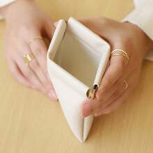FOREMS Automatic Closure Makeup Bag For Women - Travel Portable Lipstick Storage Bag, Gold Snap Design, Compact And Durable Daily Makeup Bag, Simple Fashion Style (White/Pink/Black), Light Luxury Texture, Mini Cosmetic Organizer Bag - 棕色 - 查看 10