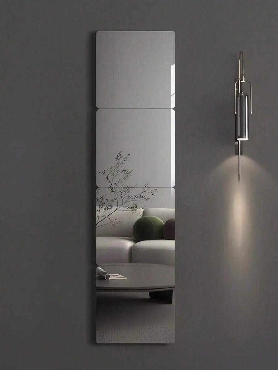 1/4/8pcs 20*20cm Round Corner Acrylic Wall Mirror Stickers – Self-Adhesive Decorative Panels For Bedroom, Dorm, Closet – Soft Splicing Mirror (Not For Reflection Use)