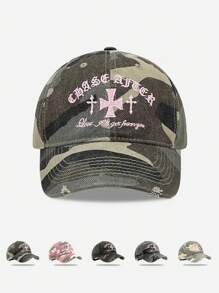 1 pieza Gorra de béisbol ajustable con decoración de cruz de camuflaje, versátil