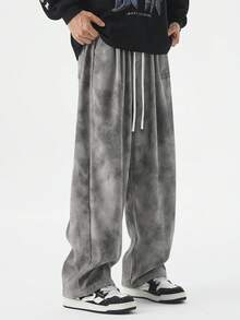 Plus Size Corduroy Casual Pants, Embroidered Straight-Leg Casual Trousers, Suitable For Autumn/Winter, For Fall - Grey - View 3