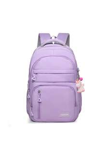 Large Capacity Lightweight Fashion Student Backpack For Middle/High School, Comes With Accessory Charm - Mauve Purple - View 2