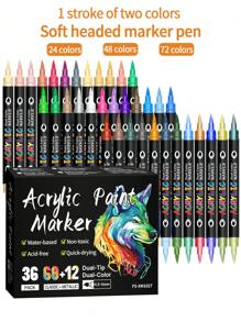 1 支双头双色马克笔，用于玻璃绘画的丙烯酸笔，覆盖颜色，非常适合艺术学生和绘画，用于学校用品，返校