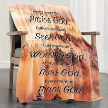 Christian Inspirational Scripture Print Flannel Throw Blanket - Contemporary Style, Machine Washable, All-Season Knitted Polyester Throw For Multipurpose Use, Ideal For Travel, Office, Home Decor, And Birthday Gift For Friends - Mixed Color - 多色4 - 查看 1