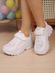 1 Pair Children's Fashion Gradient Color Hook And Loop Sports Shoes, Suitable For Girls, Students, Outdoor Sports, Hiking, Running, Casual, Spring/Autumn - White - View 3