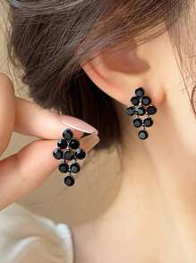 新款优雅奢华黑水晶耳钉，时尚小葡萄闪亮耳环，高端大气的耳环 - 黑色 - 查看 7