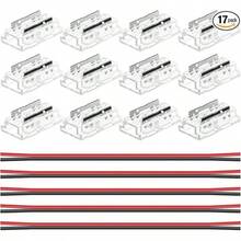17 PCS 2Pin 8mm COB LED Strip Light Connector, 12 PCS Solderless Strip To Wires LED Tape Light Connectors 8-In-1 With 5 PCS 20cm Long 20AWG Extension Wires For SMD Lights DIY Strip Lights - 1_ - View 1