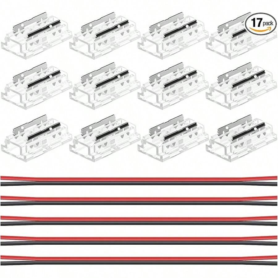 17 PCS 2Pin 8mm COB LED Strip Light Connector, 12 PCS Solderless Strip To Wires LED Tape Light Connectors 8-In-1 With 5 PCS 20cm Long 20AWG Extension Wires For SMD Lights DIY Strip Lights - 1_ - View 1
