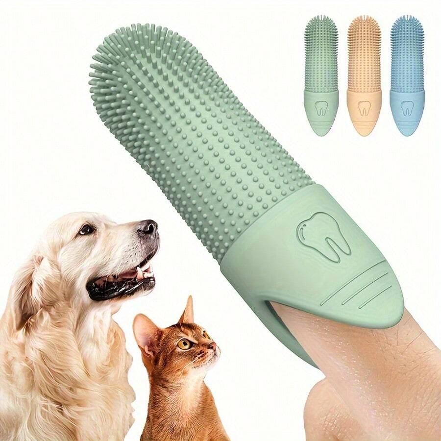 1pc Random Color Silicone Soft Finger Toothbrush For Dogs - 360° Gentle Cleaning, Soft Bristles, Suitable For Pet Dental Care, Easy To Use Dog Finger Toothbrush - Multicolor - View 1