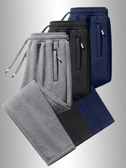 بنطلون رياضي رجالي فضفاض مريح - جيوب سحاب ناعمة، خصر بسحاب، ألوان سادة لجميع المواسم، للارتداء اليومي، الاسترخاء، والأنشطة الخارجية